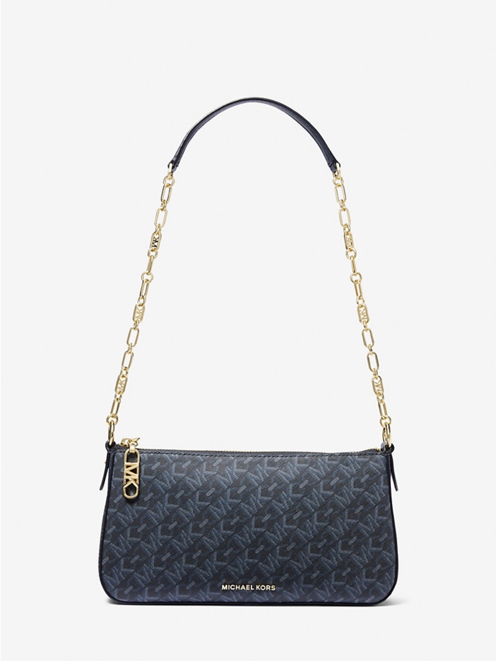 Michael Kors Navy MK Logo Shoulder Bag with Gold Chain